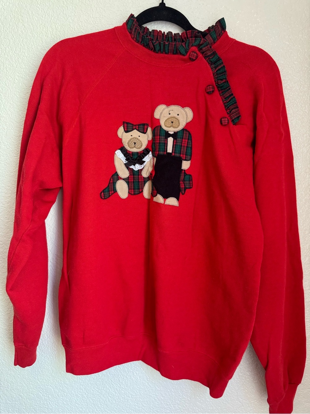 Red Teddy Plaid Accent Sweatshirt